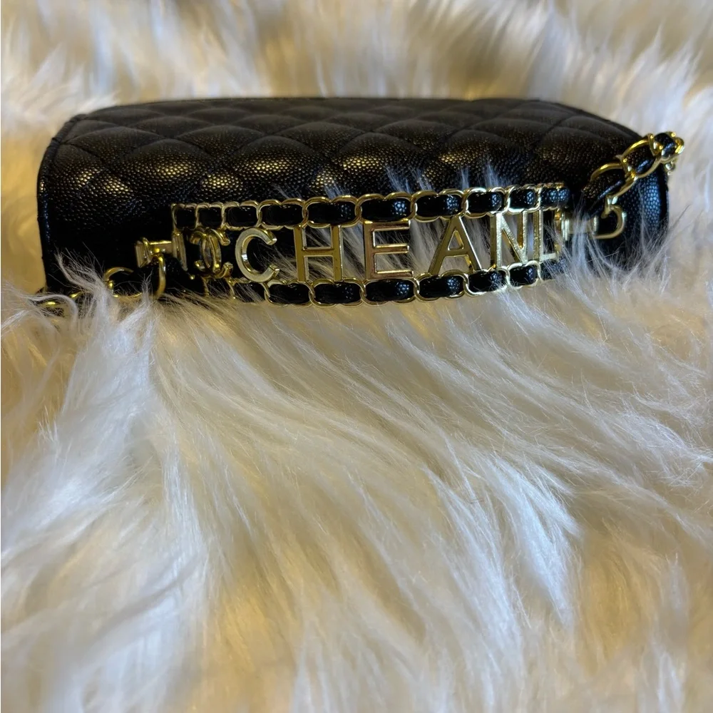 Fashion Black Quilted Top Handle Bag with Chain - Picture 2 of 13